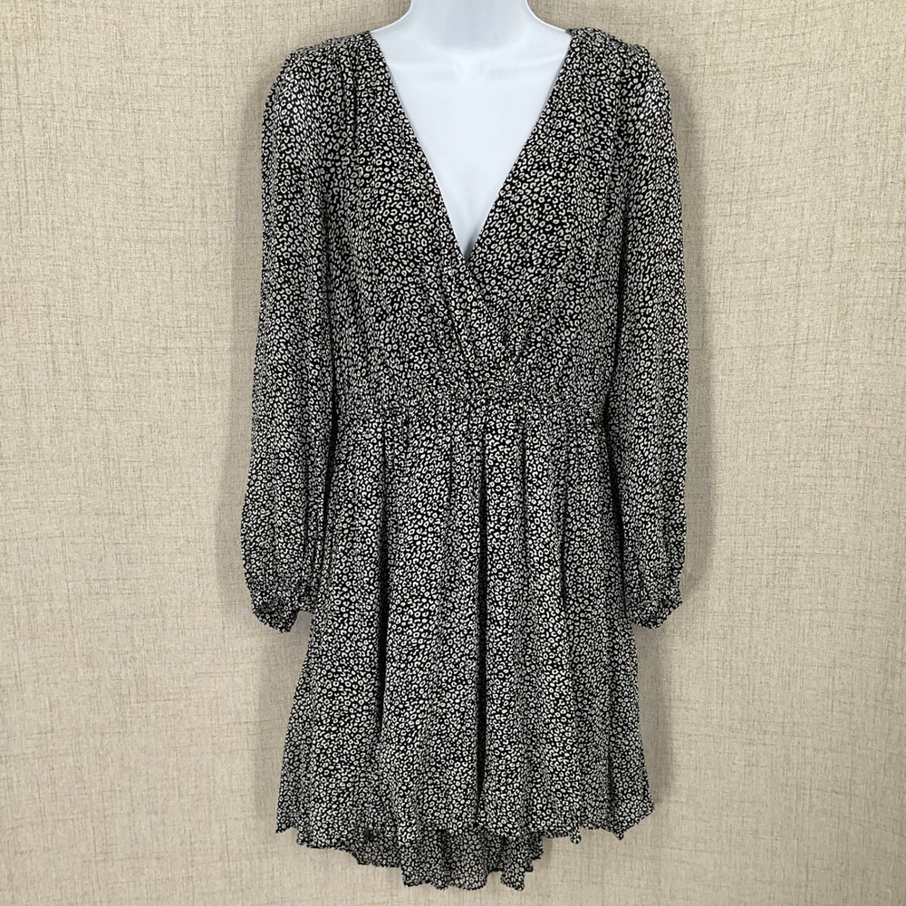 Maeve Mini Dress Womens S Black Animal Print V-Neck Boho Anthropologie